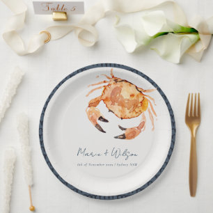 Assiettes En Carton Crabe côtière de sable orange rouille Mariage naut