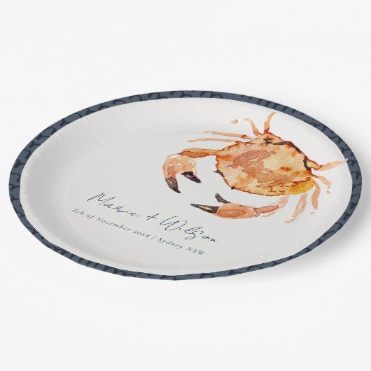 Assiettes En Carton Crabe côtière de sable orange rouille Mariage naut (Angle)