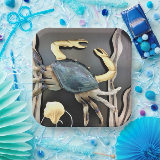 Assiettes En Carton Crabe d'art en métal bleu (Fête)
