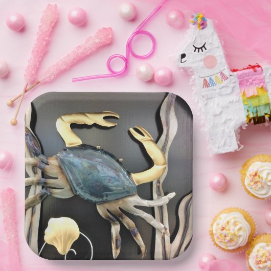 Assiettes En Carton Crabe d'art en métal bleu (Fête)