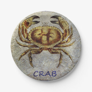 Assiettes En Carton Crabe de vie marine sur le bleu et la crème