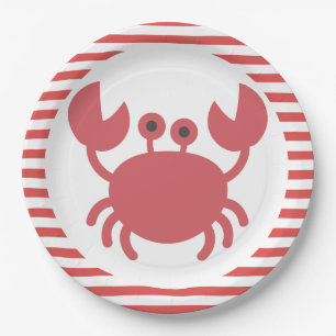 Assiettes En Carton Crabe mignon - Plaque de papier à rayures rouge et