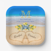 Assiettes En Carton Crabes et Citron Coeurs Mariages dans le sable (Recto)