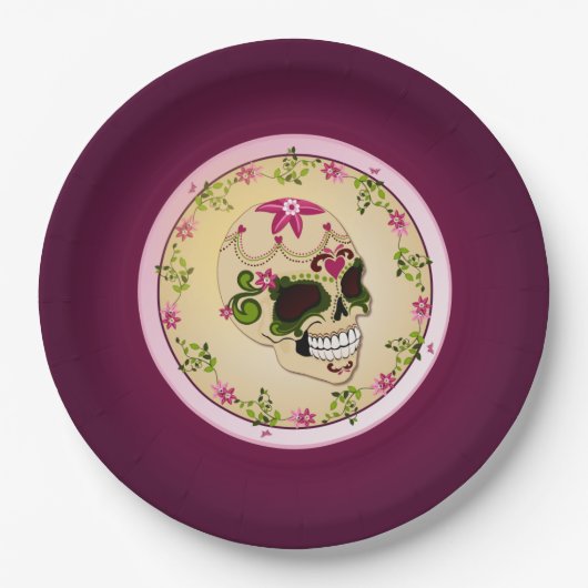 Assiettes En Carton Crâne à sucre Día De Los Muertos (Devant)