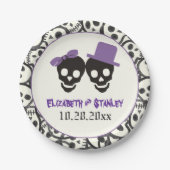 Assiettes En Carton Crâne amusant Halloween violet et noir mariage (Devant)