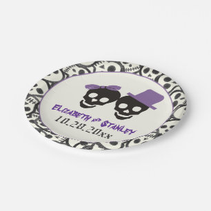 Assiettes En Carton Crâne amusant Halloween violet et noir mariage
