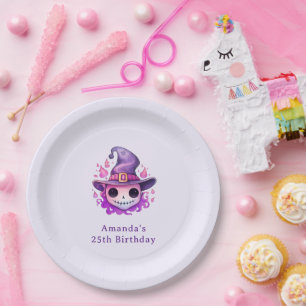 Assiettes En Carton Crâne dans un chapeau de sorcière Anniversaire fan