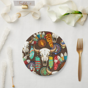 Assiettes En Carton Crâne de buffle emblème amérindien