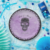 Assiettes En Carton Crâne de dentelle noire Mariage gothique violet (Fête)