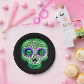Assiettes En Carton Crâne de sucre vert et violet brillant Halloween n (Fête)