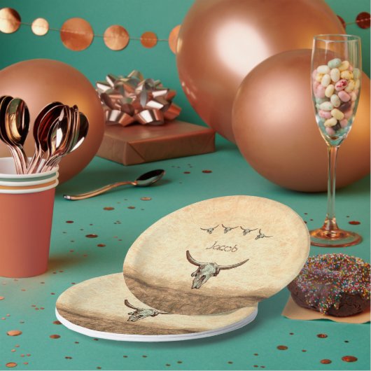 Assiettes En Carton Crâne de vache Brown Western Pays Style rustique (Multi)