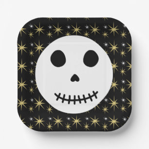 Assiettes En Carton Crâne d'Halloween Éffrayant noir moderne