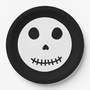 Assiettes En Carton Crâne d'Halloween Éffrayant noir moderne