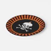 Assiettes En Carton Crâne d'Halloween en noir et orange (Angle)