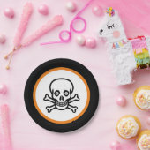 Assiettes En Carton Crâne d'Halloween en noir, orange et blanc (Fête)