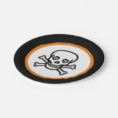 Assiettes En Carton Crâne d'Halloween en noir, orange et blanc (Angle)
