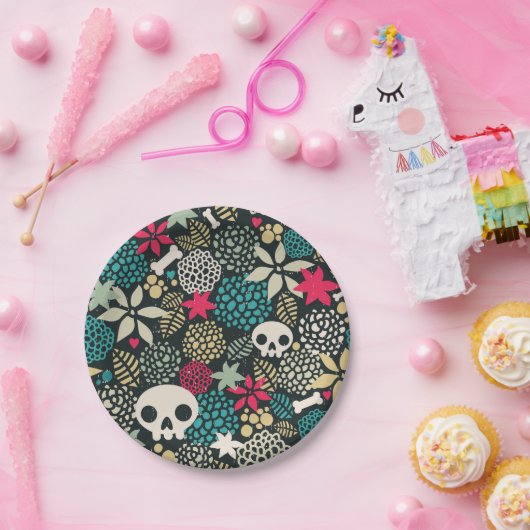 Assiettes En Carton Crâne en fleurs (Fête)