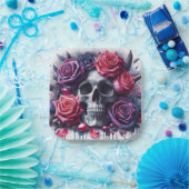 Assiettes En Carton Crâne entouré de Roses dynamiques (Fête)