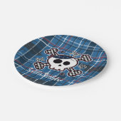 Assiettes En Carton Crâne et os bleu plaid Plaques de fête d'anniversa (Angle)