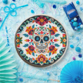 Assiettes En Carton 💀 🎉 Crâne et Pétalware Día de los Muertos (Fête)