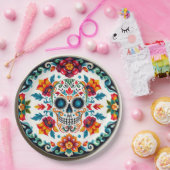 Assiettes En Carton 💀 🎉 Crâne et Pétalware Día de los Muertos (Fête)