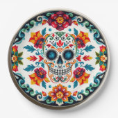 Assiettes En Carton 💀 🎉 Crâne et Pétalware Día de los Muertos (Devant)