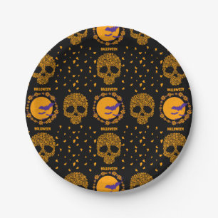 Assiettes En Carton Crâne floral Déplaisant Halloween Éffrayant