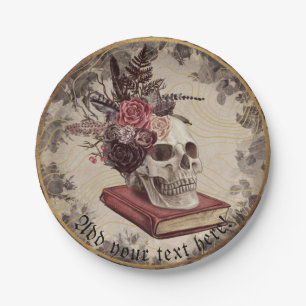 Assiettes En Carton Crâne gothique avec Vintage chapeau floral
