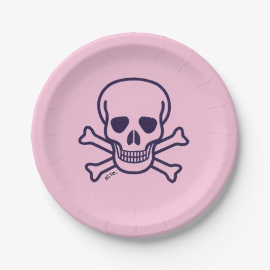 Assiettes En Carton Crâne n Bones Plaques de papier rose (Devant)