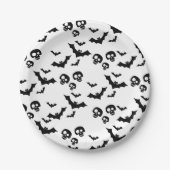 Assiettes En Carton crâne noir et chauves-souris (Devant)