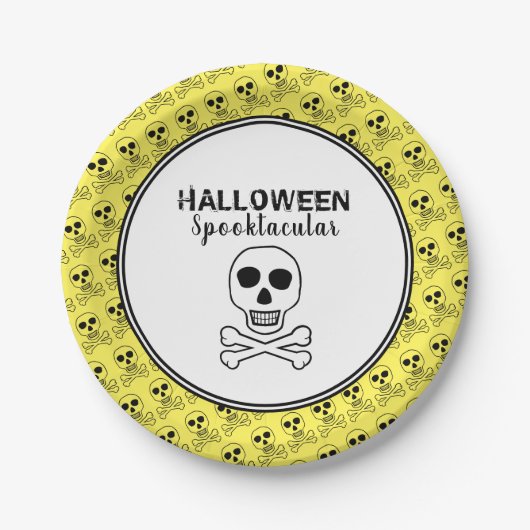 Assiettes En Carton Crâne & Os, Fête d'Halloween (Devant)