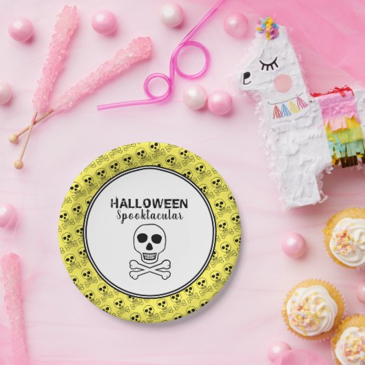 Assiettes En Carton Crâne & Os, Soirée Halloween (Fête)