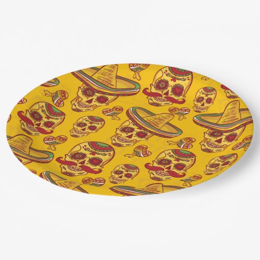 Assiettes En Carton Crânes Amigo (Angle)