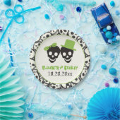 Assiettes En Carton Crânes amusants Halloween mariage vert et noir (Fête)