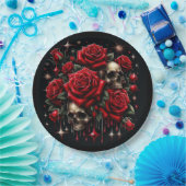 Assiettes En Carton Crânes d'or et roses rouges étincelante gothique (Fête)