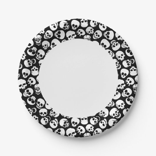 Assiettes En Carton Crânes en Motif Arrière - plan noir (Devant)