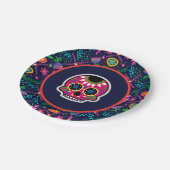 Assiettes En Carton Crânes et fleurs de sucre Dias de los Muertos (Angle)