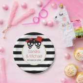 Assiettes En Carton Crânes et rayures modernes rouge mariage Halloween (Fête)