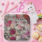 Assiettes En Carton Crânes et Roses (Fête)