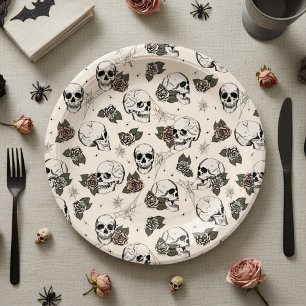 Assiettes En Carton Crânes gothiques blancs antiques et Halloween Rose