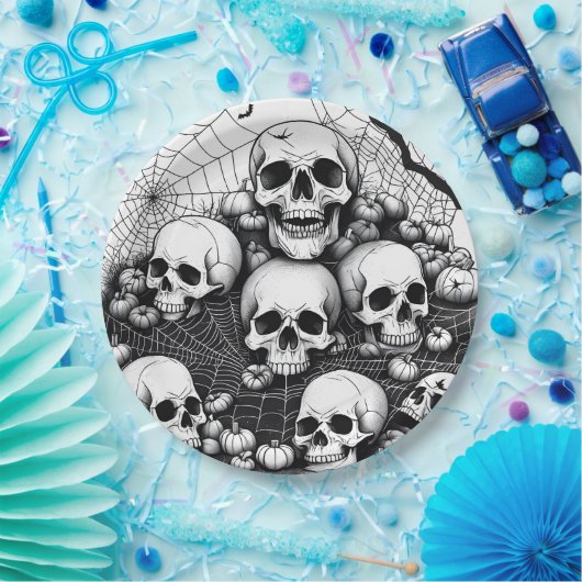 Assiettes En Carton Crânes humains éffrayants Araignées Cobwebs Bats H (Fête)