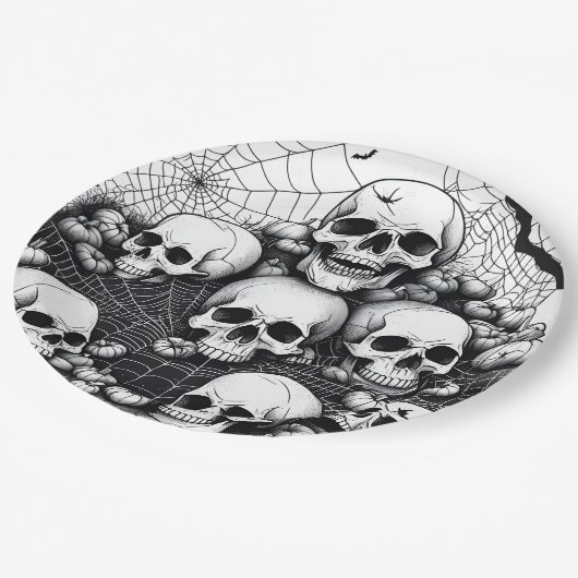 Assiettes En Carton Crânes humains éffrayants Araignées Cobwebs Bats H (Angle)