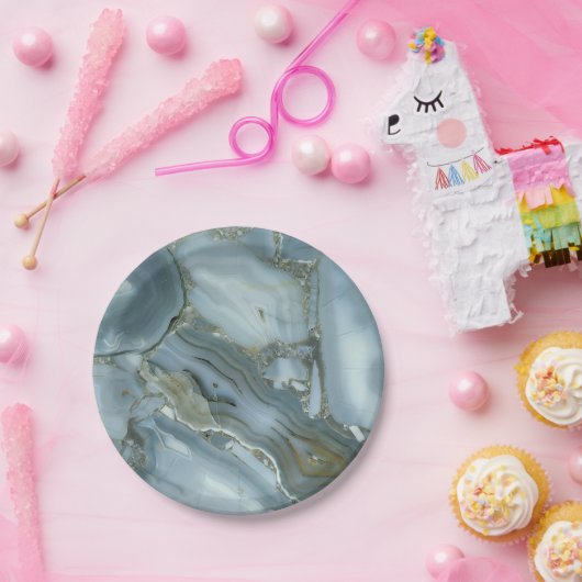 Assiettes En Carton Craqué gris gris vert bleu marbre texture (Fête)