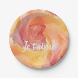 Assiettes En Carton Cravate-Dye flamme rouge orange peint Aquarelle d'