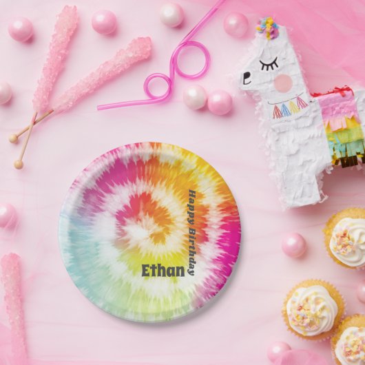 Assiettes En Carton Cravate-Dye Plaques papier fête d'anniversaire (Fête)