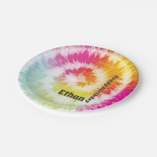 Assiettes En Carton Cravate-Dye Plaques papier fête d'anniversaire (Angle)