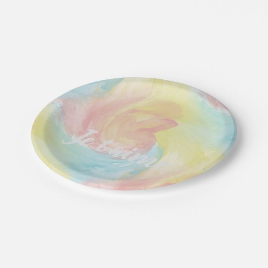 Assiettes En Carton Cravate-Dye Retro Pastel Peinture d'Aquarelle dans (Angle)