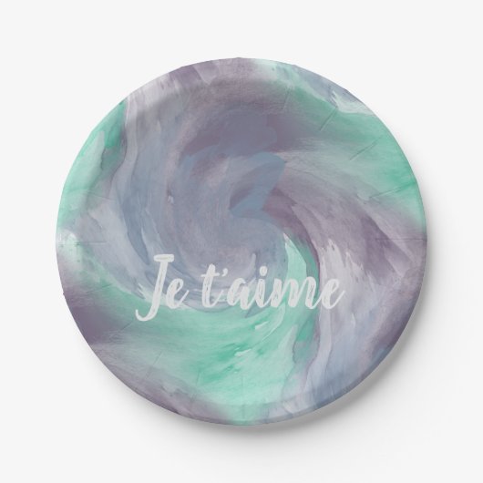 Assiettes En Carton Cravate-teinture violet vert peint Aquarelle dans  (Devant)