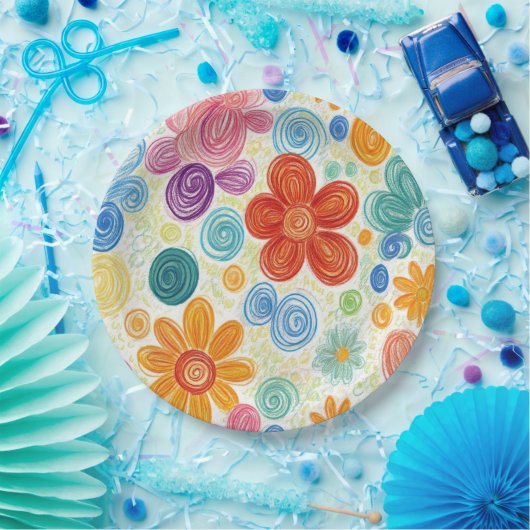 Assiettes En Carton Crayon Doodle Daisy Design (Fête)