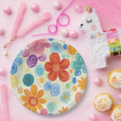 Assiettes En Carton Crayon Doodle Daisy Design (Fête)